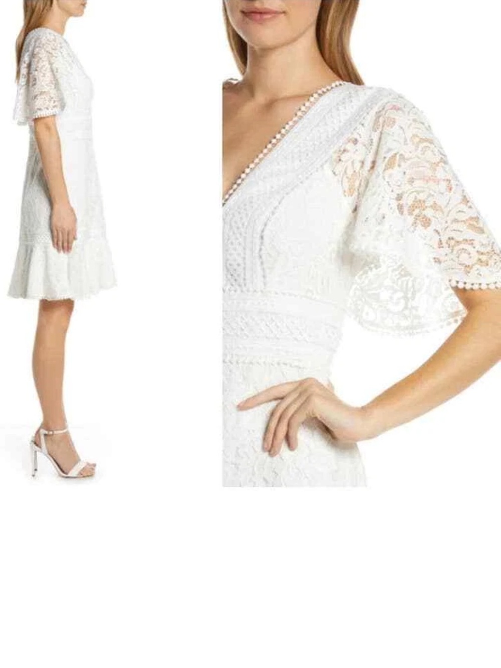 Eliza J Ivory Flounce Lace Dress Size 10 - Picture 16 of 16